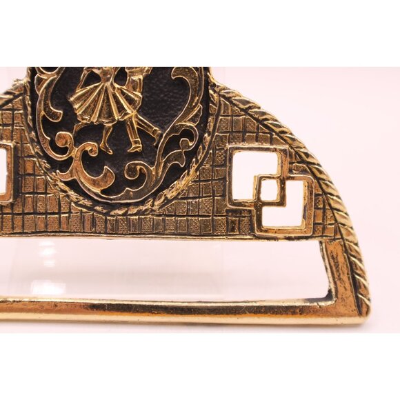 Vintage Wall Belt Towel Holder Gold Tone Black Enamel Dancing Couple Cowboy - Picture 4 of 9